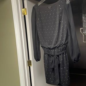 Black dress with gold specs.  Sheer long sleeve with belt.  WHBM great cond
